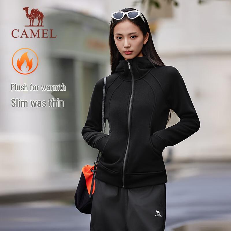 CAMEL Women s Slim Waist Fleece-Lined Hooded Sweatshirt L