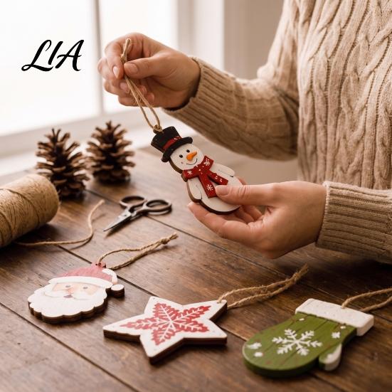 Seasonal Gift for Friends Family Vintage Christmas Hanging Bunting Garland, 2D Flat Wooden Snowman Elk Stocking Santa Decor Tree Claus Banner Holiday