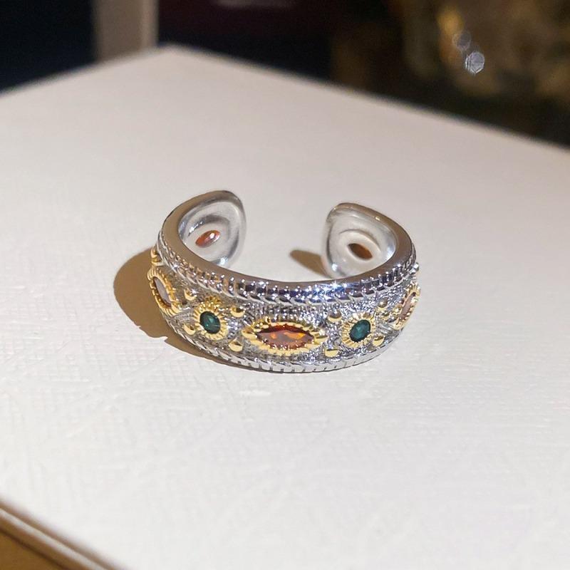Medieval Vintage Zircon Texture Open Ring Niche High-end Index Finger Ring Light Luxury Personality Temperament Jewelry