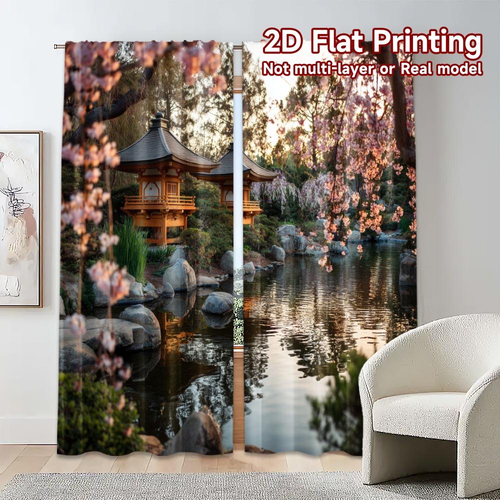 2pcs, 2D FLAT PRINTING Curtains (Without Rod) Spring Serenity Fashionable Modern Curtains Yarn Curtains Versatile All Use for