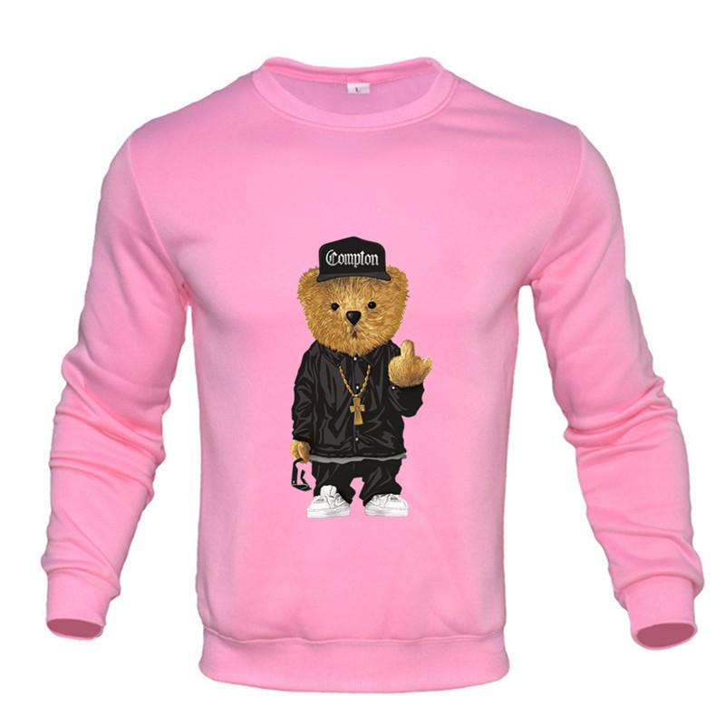 

Світшоти з принтом плюшевого ведмедика з круглим вирізом чоловічі з довгим рукавом повсякденний вуличний одяг модні топи пуловери та довгі рукави чоловічі S рожевий