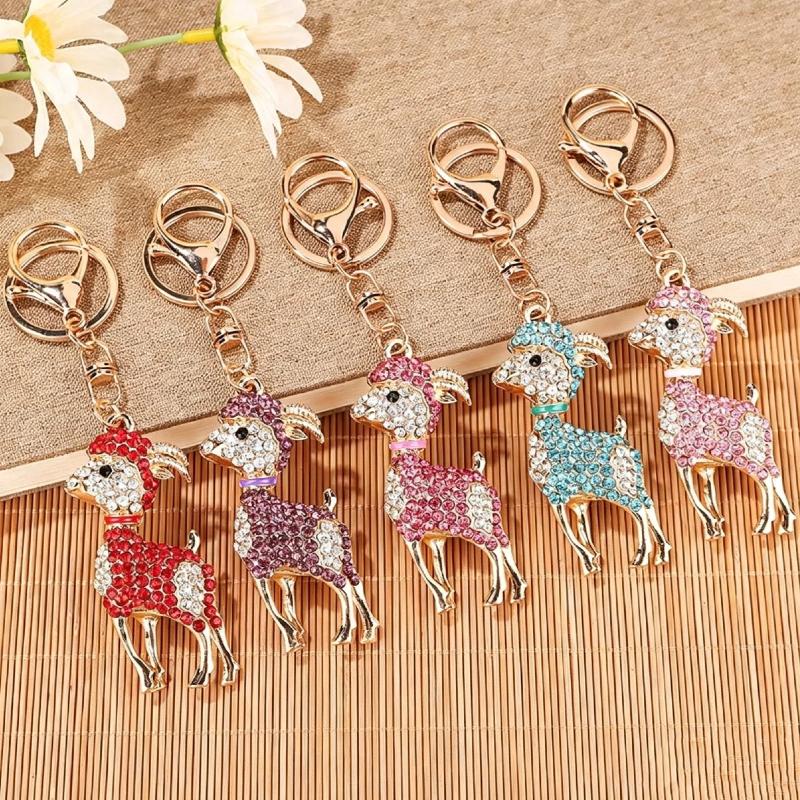 Zodiac Goat Rhinestone Keychain Shiny Bling Rhinestone 1Pcs Alloy Key Ring for Graduation Gift Backpack Pendant