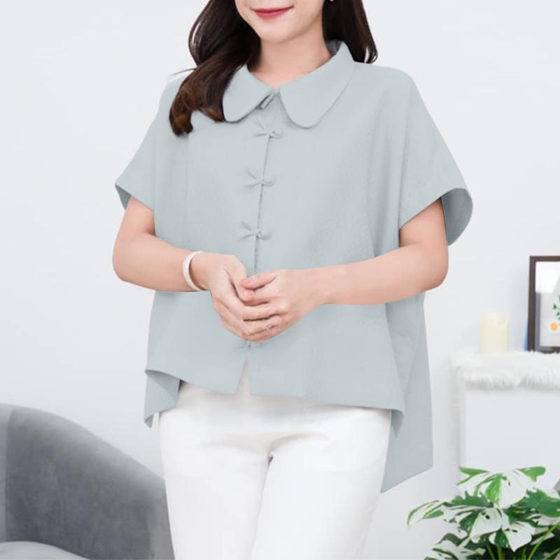 

ZANZEA Женская блузка с отложным воротником, свободного кроя, с коротким рукавом S серый