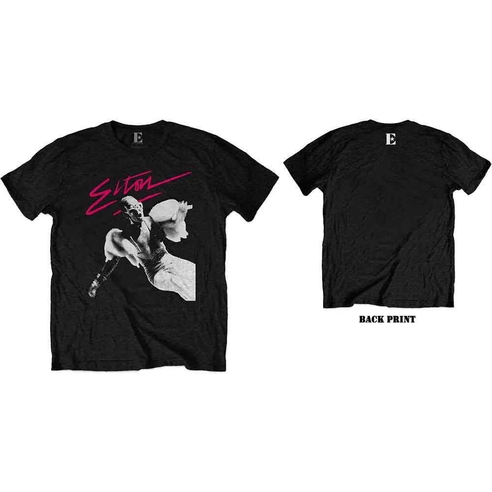 Elton John Men s Pink Brush T-Shirt Black XL