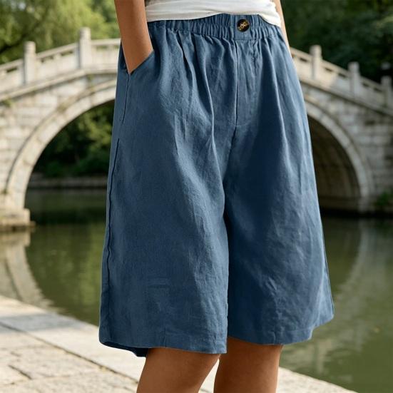 Pantaloncini Bermuda da Donna al Ginocchio Vita Alta Larghi con Tasche Vita Elasticizzata Estivi Cotone Lino Pantaloncini da Spiaggia per Vacanze