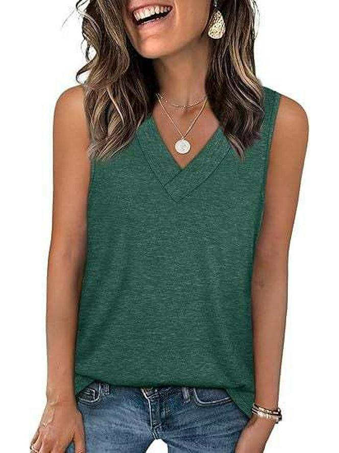 

Women s Sleeveless V-neck Casual Loose Summer Shirt, Solid Color, 2026 New Arrival 5XL зелений