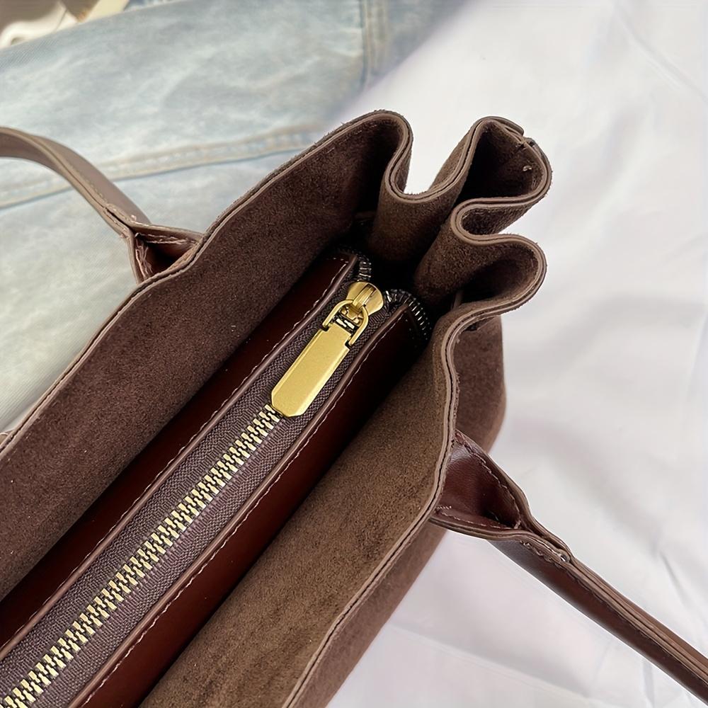 Women's small handbag, casual, large capacity, new retro style, faux suede, women's shoulder bag, commuting, work, tote bag
