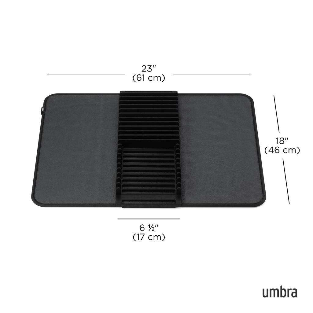 Official Umbra Dish Drainer Drying Rack Mat with Dish UDRY 2330720040 Mat, Stand, Black,