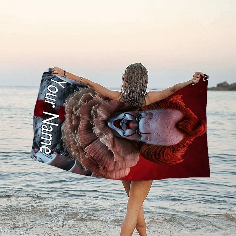 1pc Pennywise1 Beach Towel with Custom Name, Beach/Swimming/Bath/Picnic/Camping Towel, Suitable for Seaside Beaches