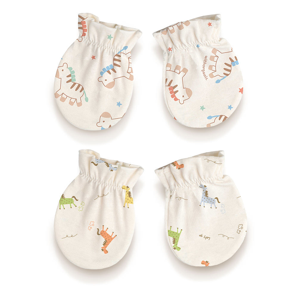 Withorganic Organic Cotton Newborn Mittens 2-Piece Set - Crayon Horse + Baby Horse