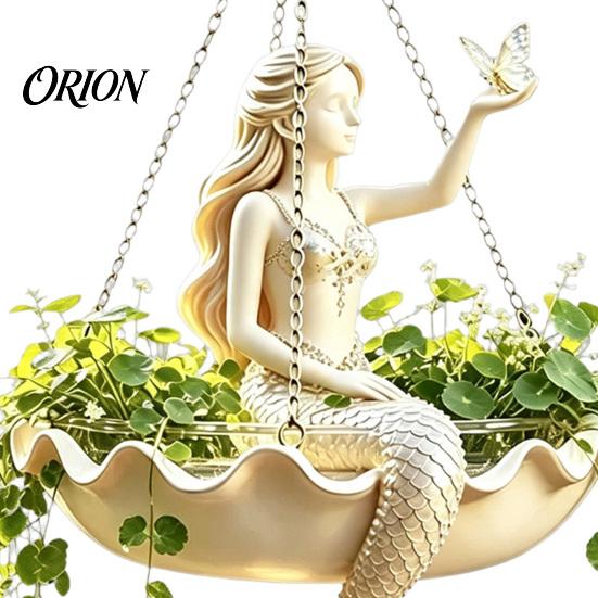Small Herbaceous Plant Container Ballet Dancer & Mermaid Hanging Planter, Resin Shell-Shaped Flower Pot with Metal Chains, Lightweight Basket