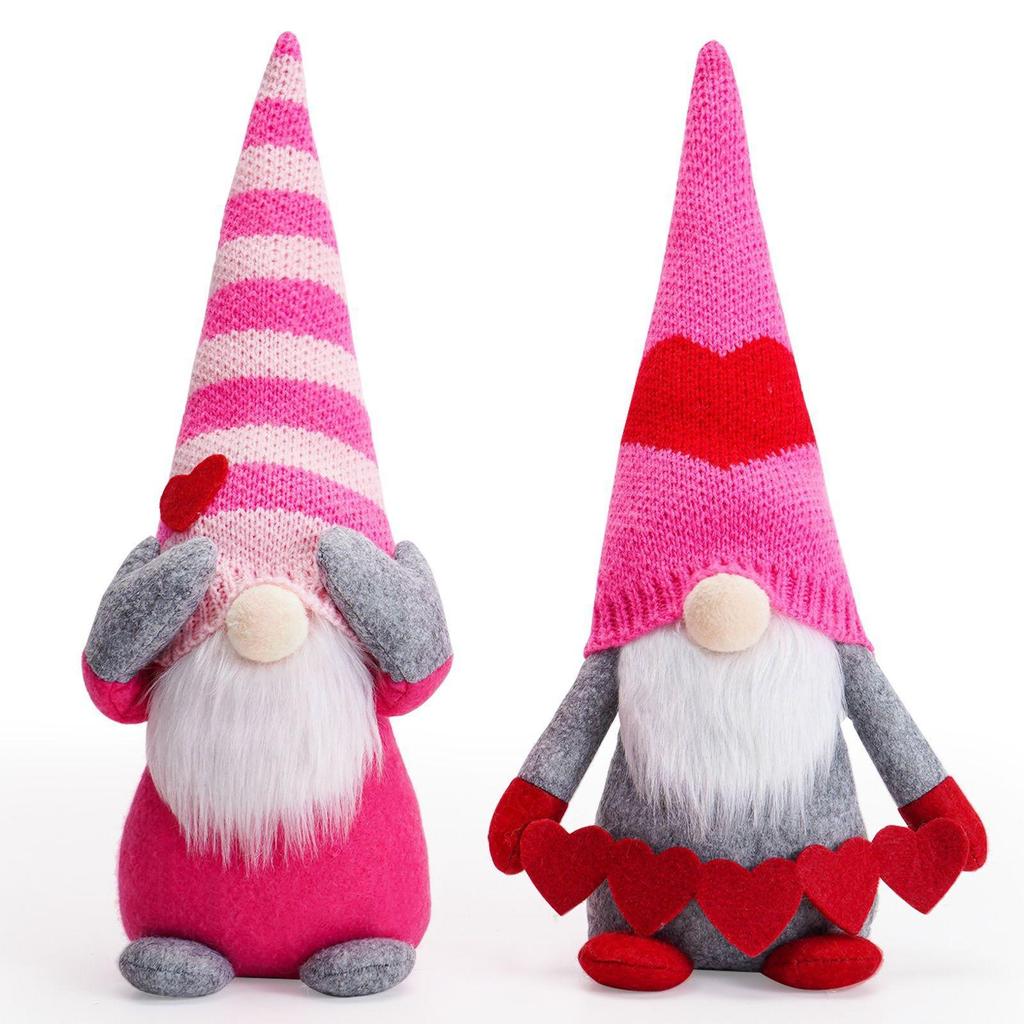 Valentine's Day Pink Gnome with Knitted Hat: Cute Faceless Doll Rudolph Ornament for Creative Desktop Decoration