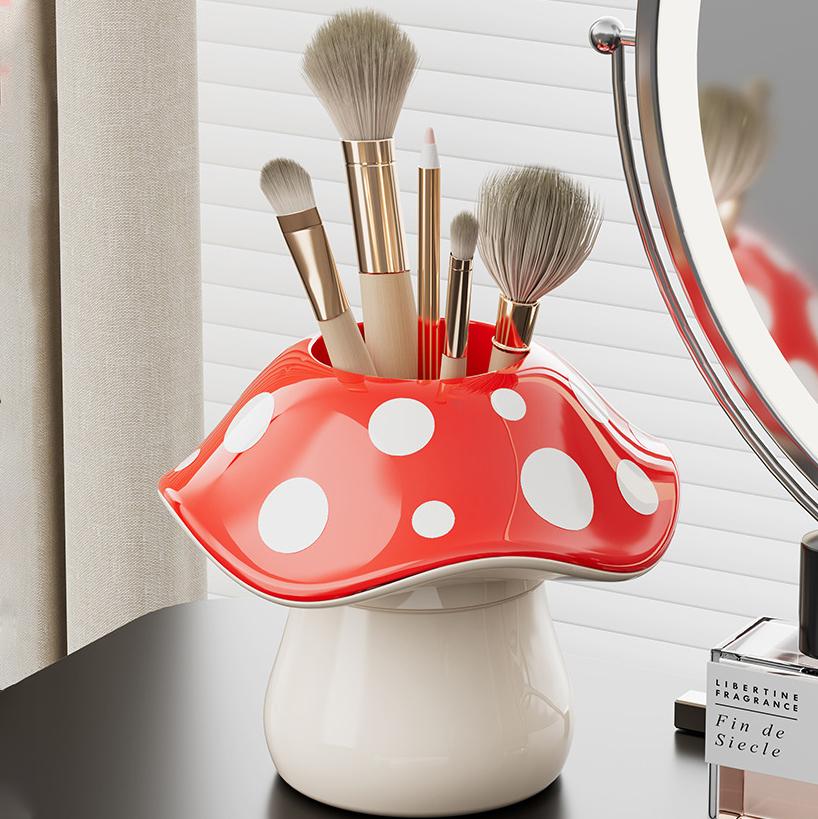 Circular mushroom pen holder Makeup Brushes Holder Desktop Organizer Multifunctional Storage Box For School Office Home Room