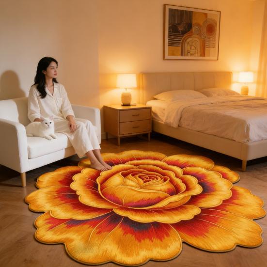 Floral Plush Floor Mat 3D Flower Optical Illusion Rugs Non-Slip Water-Absorbent Bath Mat for Bathroom Bedroom Entrance Vanity Area