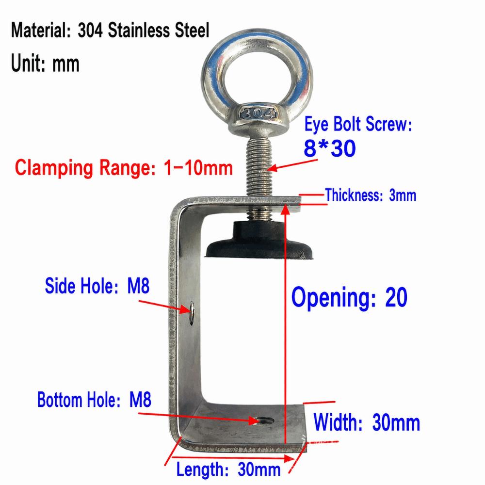 1pc 304 Stainless Steel Square Clamp Pull Ring Fixed Holder Clip C-clamp Hardware Fasteners