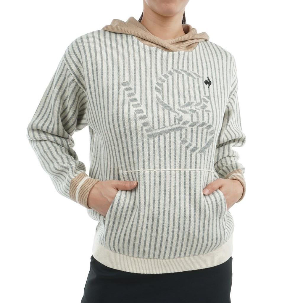 Le Coq Sportif Golf Hooded Striped Loose Golf LG4FST80L WH00 Women's Sweater, Fit, Cute, Casual, Sweater, (White),