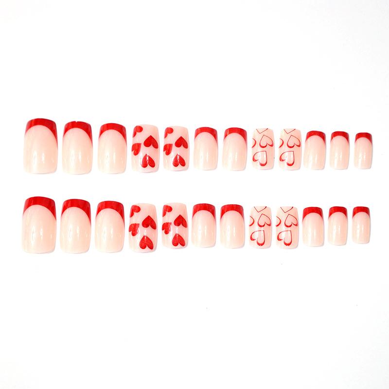 European And American Valentine'S Day 24 Nail Art Pieces Classic Romantic Red French Love Medium And Long Wearing Nail