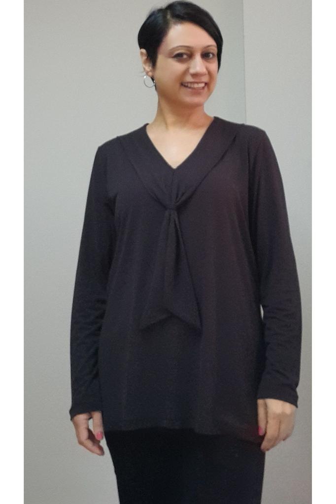 Damski Styl Duży Rozmiar T-Shirt Czarny Wygląd Szalika Czesana Wiskoza Długi Rękaw