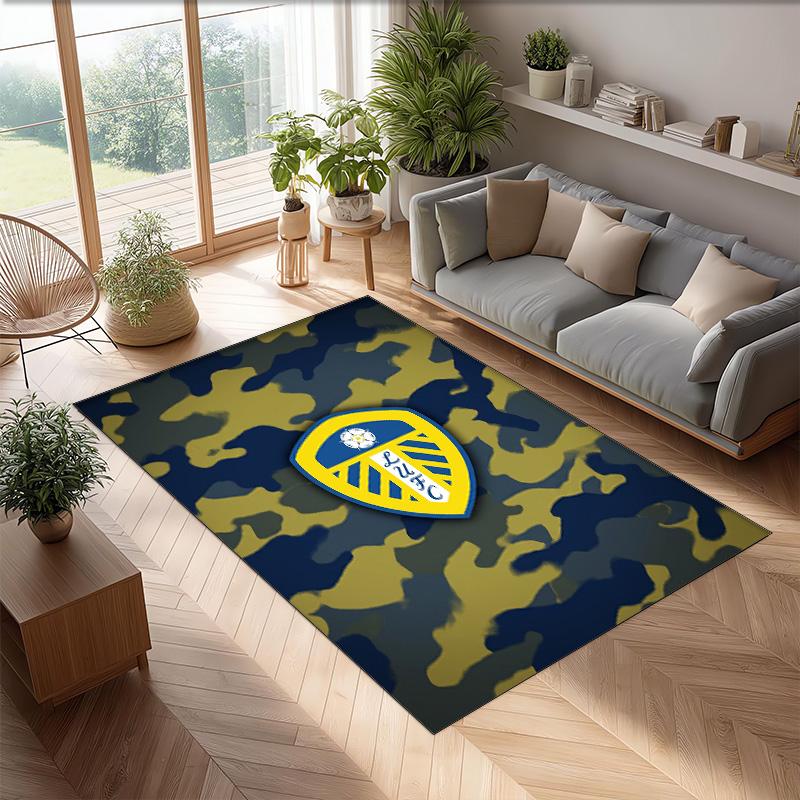 Leeds United Voetbal Print Kristalfluweel Tapijt, Comfortabel Waterabsorberend Antislip Binnen Vloerkleed