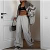 Zestaw dwuczęściowy Jumper na wiosnę i jesień Damska kurtka z długim rękawem i zamkiem błyskawicznym + Spodnie sportowe w stylu hip-hop z naszywkami Luźny damski strój