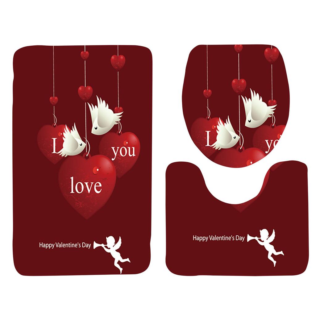 Rose Petal Series Printed Toilet Floor Mat Three-piece Bathroom Slip Carpet Set