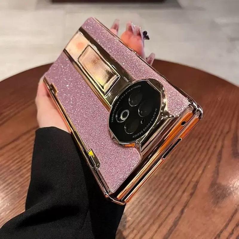 Étui à charnière en cuir pailleté pour Vivo X Fold2 & OPPO Find N2 avec protecteur d'écran