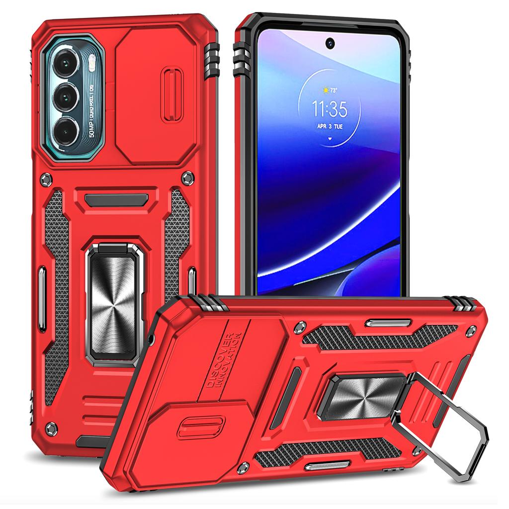 For Motorola Moto G Stylus 4G (2022) Armor Series Drop-proof PC+TPU Phone Case Kickstand Back Cover with Slide Camera Lid