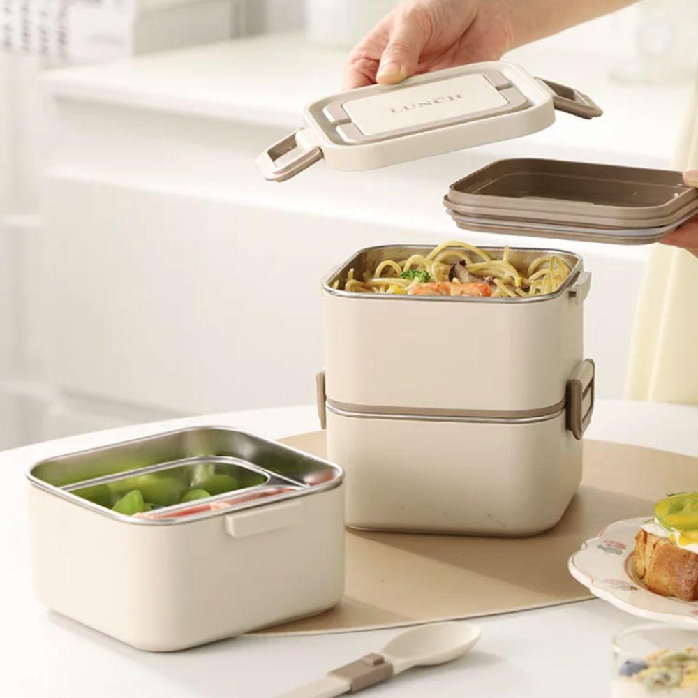Leakproof Square Lunch Box with Spoon Food Storage Box Portable Lunch Container  Office