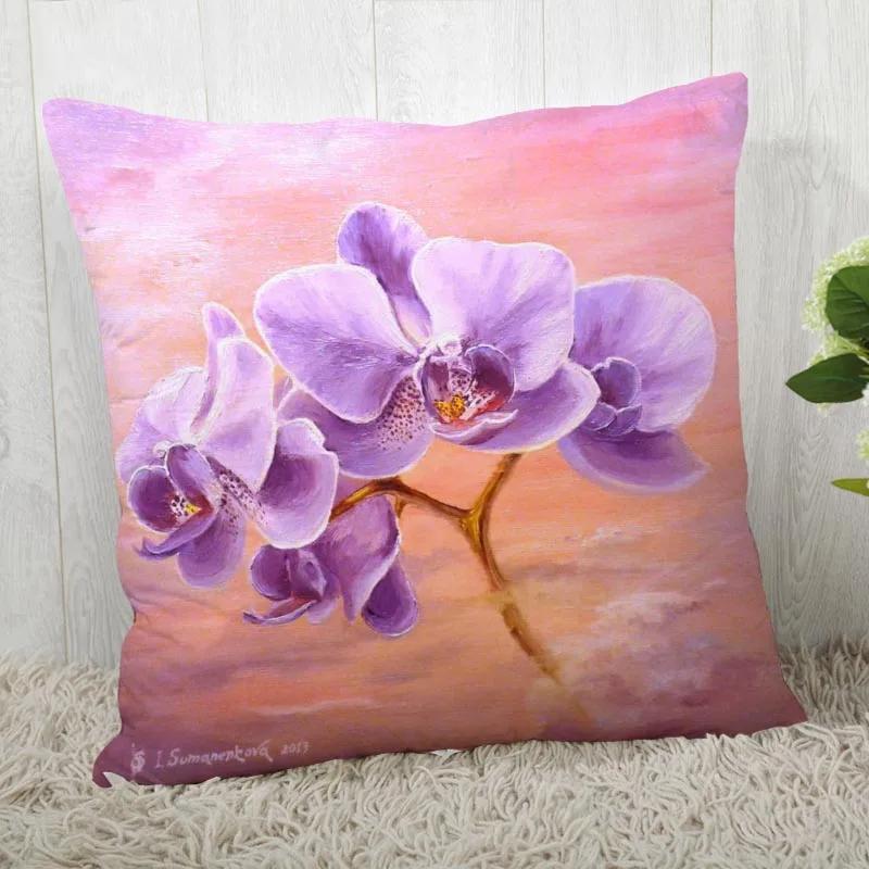 Neue Orchideenmalerei Kissenbezug Schlafzimmer Home Office Dekorative Blumen Kissenhülle Quadratisch Reißverschluss Kissenbezüge Satin Weich Kein Ausbleichen
