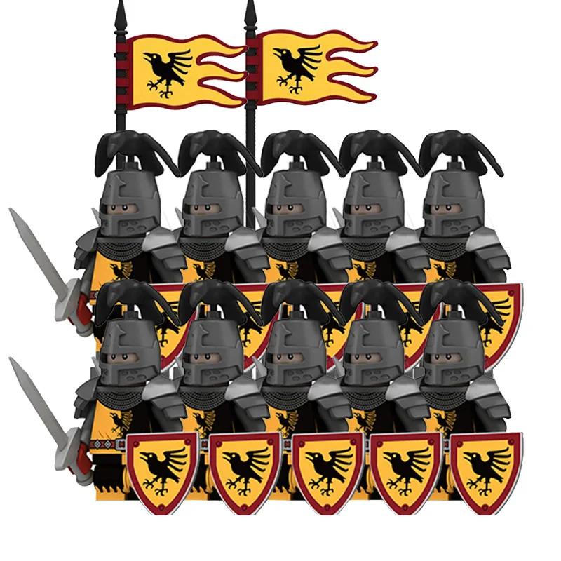 Medieval Knight Armored Troops Ancient Army Soldiers Mini Weapon Equipment Flag Model Building Blocks Kids Toys Birthday Gifts