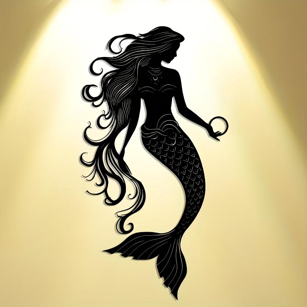 Mermaid Metal Wall Art Decor Abstract Fish Sign Rustic Farmhouse Hanging Ornament For Home Living Room Office Patio Outdoor Indoor Gift