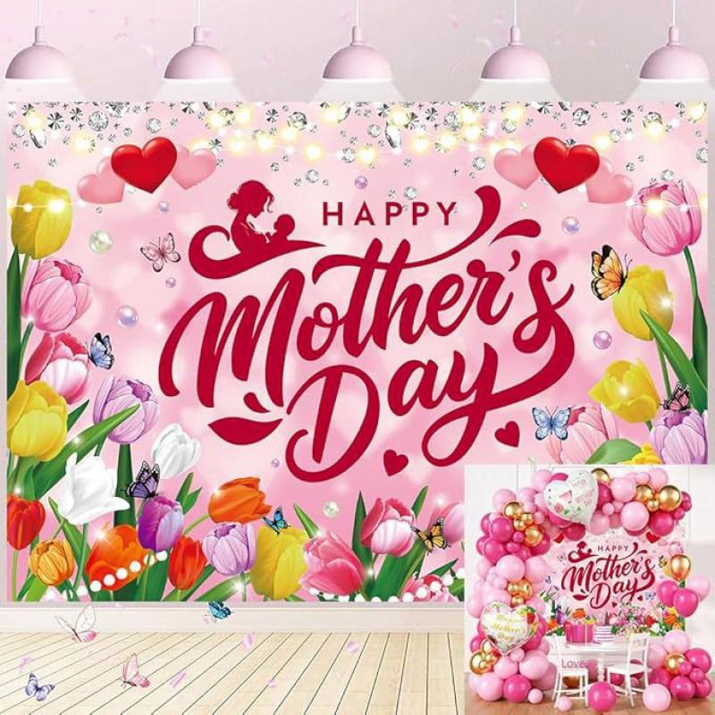 Temu Flowers Mother's Day Party Celebration Decorative Background Cloth Courtyard Decoration