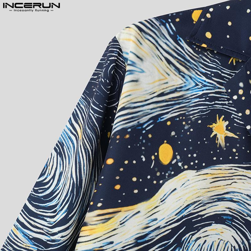 INCERUN Men Turn-down Collar Long Sleeve Buttons Floral Print Casual Loose Shirts