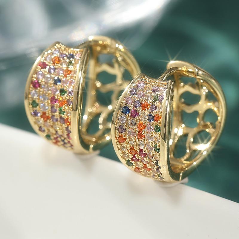 Damen Sparkling Farbige Synthetische Zirkon Design Kleiner Kreis Creolen Exquisites Tägliches Vielseitiges Schmuck Accessoire