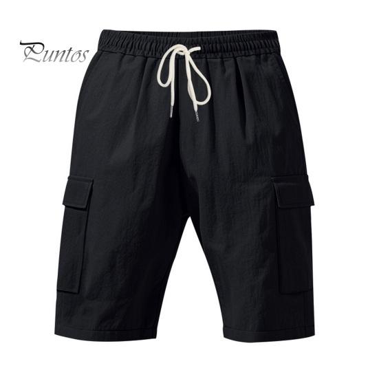 

Мужские летние шорты, однотонные, повседневные, стандартного покроя, с эластичными поясами, завязками, дышащие, карго-шорты M чёрный