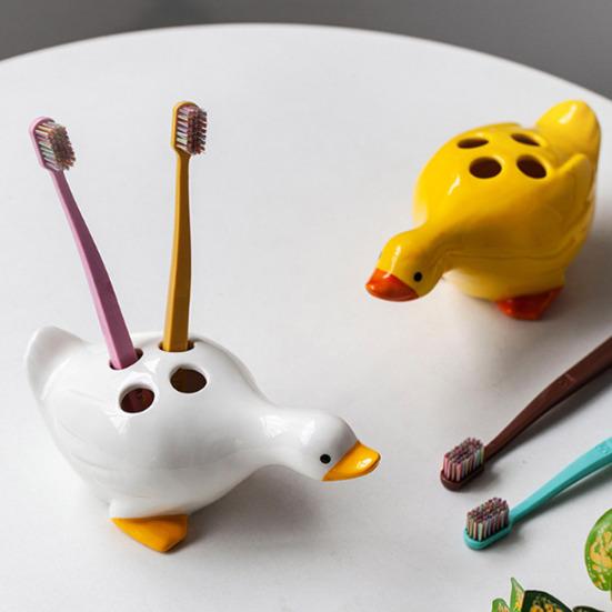 Duck Toothbrush Holder Ceramic Cute Toothbrush Organizer Decorative Cartoon Duck Toothbrush