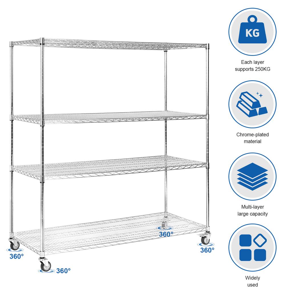 5-Tier 70.87x59.76x23.98in Metal Wire Shelving with Wheels Shelving Units and Storage Rack for Warehouses Closets Kitchen School