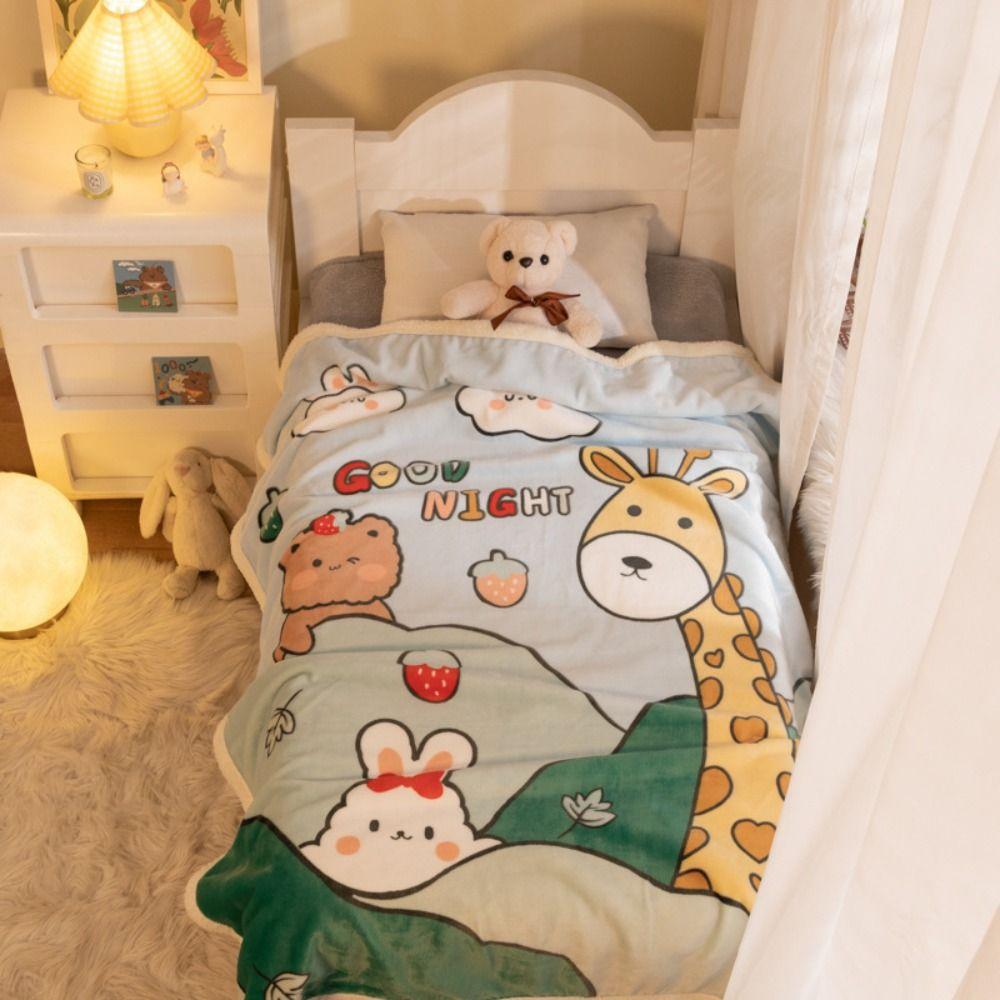 Skin Friendly Cartoon Flannel Blankets Coral Velvet Bed Blanket Bear Throw Blanket Home