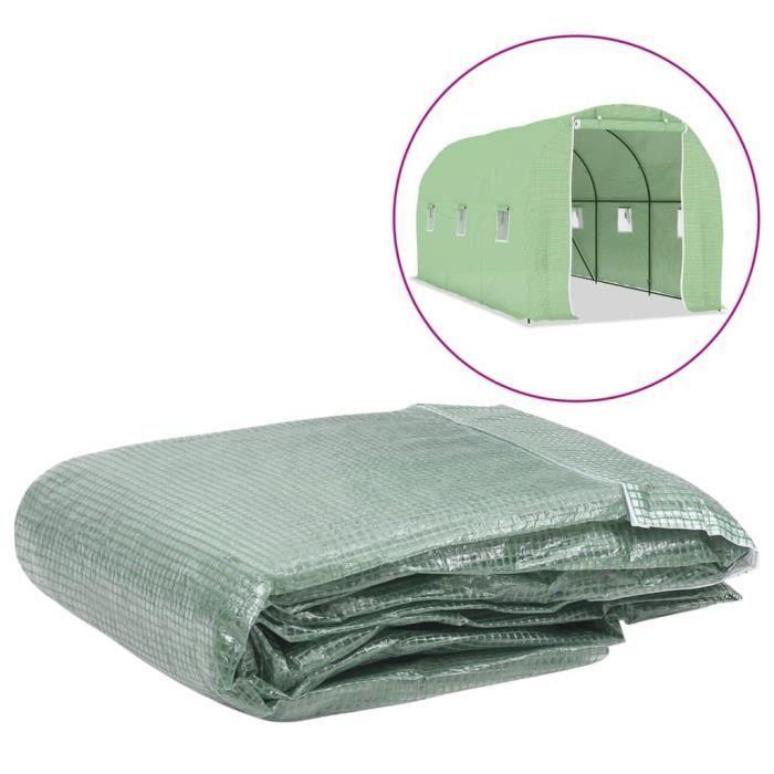 Couverture de remplacement de serre - Vert - 200x450x200 cm - 6 fenêtres - 1 porte - PE