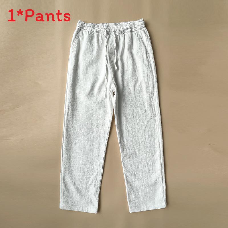 Mens Vintage Linen Casual Pants With Drawstring Waist For Summer Daily Wear