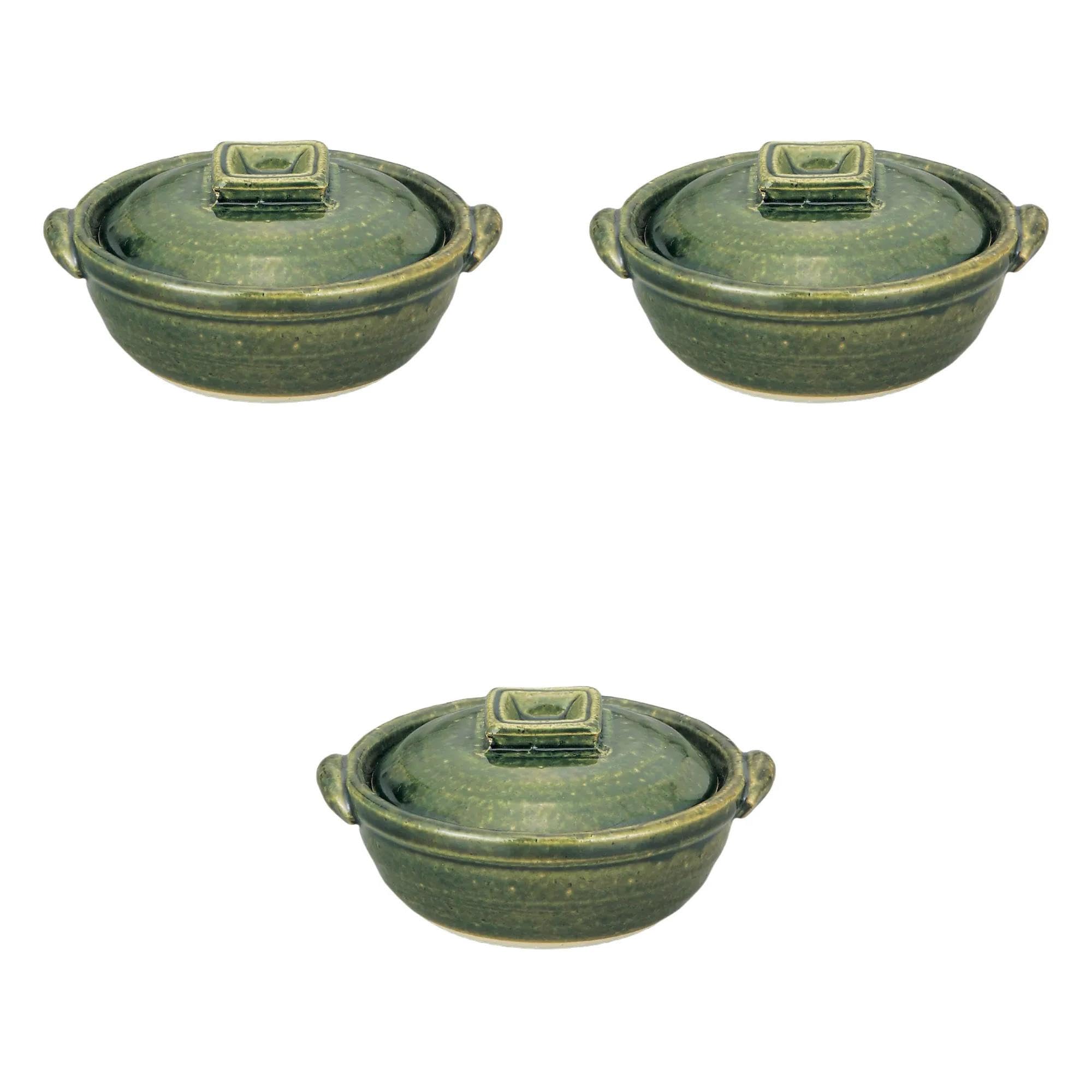 

Set of 3 Oribe 4 Pots x x Earthenware Banko Direct Setomonohonpo No. [14cm 12.5cm 7cm] Single-Serving Pot, Ware, Fire,