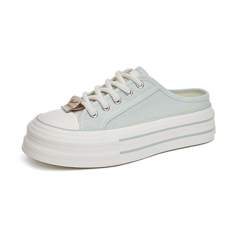 Lemon yellow lazy half slippers outdoor comfortable high-value canvas shoes women's daily essential platform casual shoes