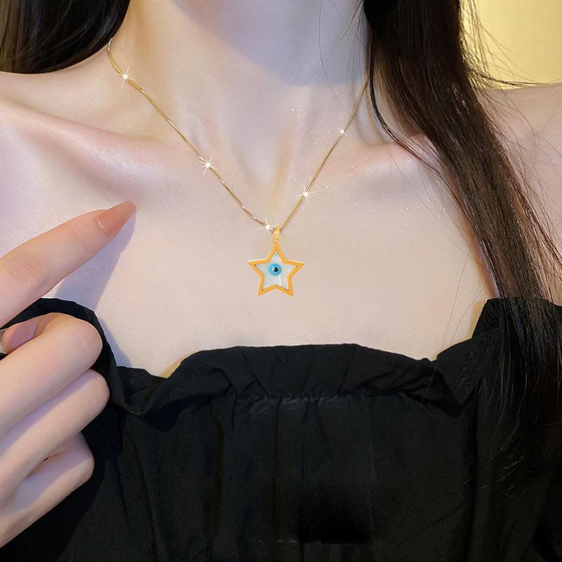 Titanium Titanium Steel Blue -eyed Shell Star Pendant Clavicle Chain Female Trendy Jewelry