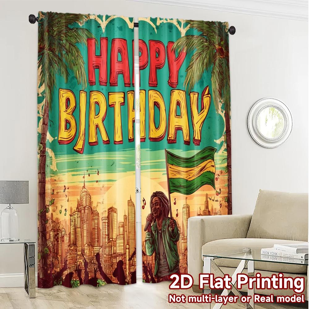 2pcs, 2D FLAT PRINTING Curtains (Without Rod) Tropical Birthday Popular Curtains&Window Treatment Versatile 100% Polyester