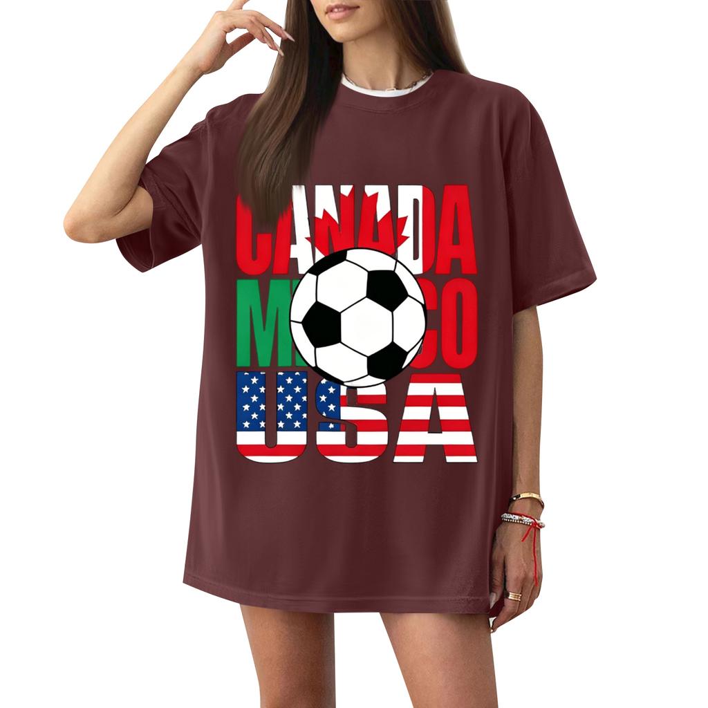 Women's Casual Short Sleeve T-Shirt Letter Print Soccer Graphic Loose Fit Lightweight Crew Neck Top for Everyday Wear