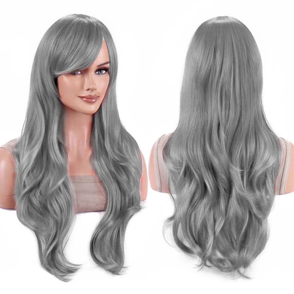 Parrucche Colorate Sintetiche Ondulate per Cosplay Lunghe 70cm con Frangia Parrucca Costume per Donne