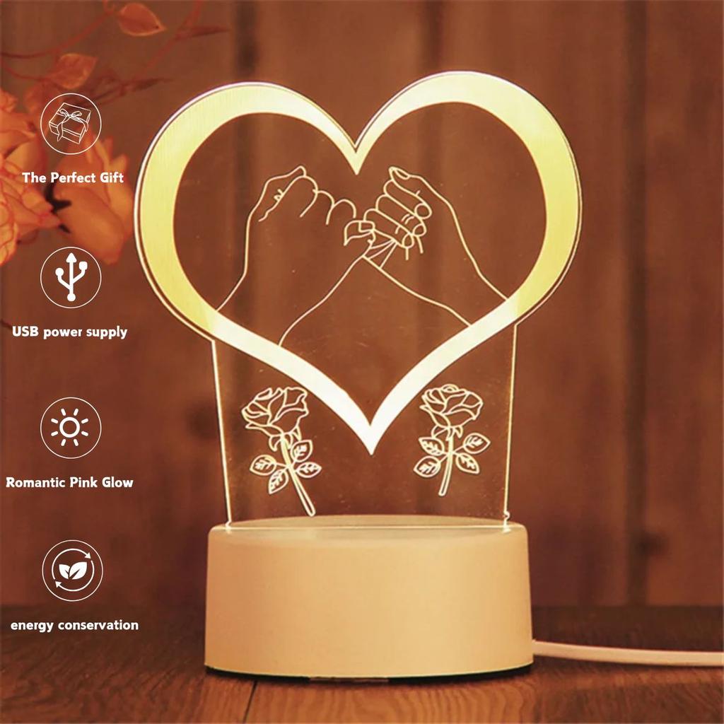 USBHeart Shaped 3D Warm Colored Night Light Bedroom Headboard Decoration Gift Table Light Couple Confession Atmosphere Light