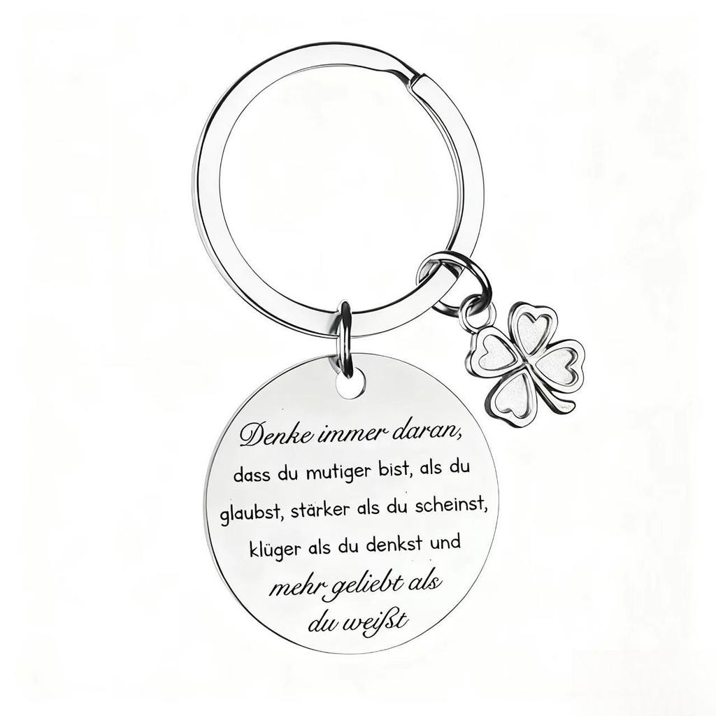 German Stainless Steel Keychain Inspirational Blessing for Colleagues Friends Four Leaf Clover Pendant Gift Keychain for Backpack Bag Pendant