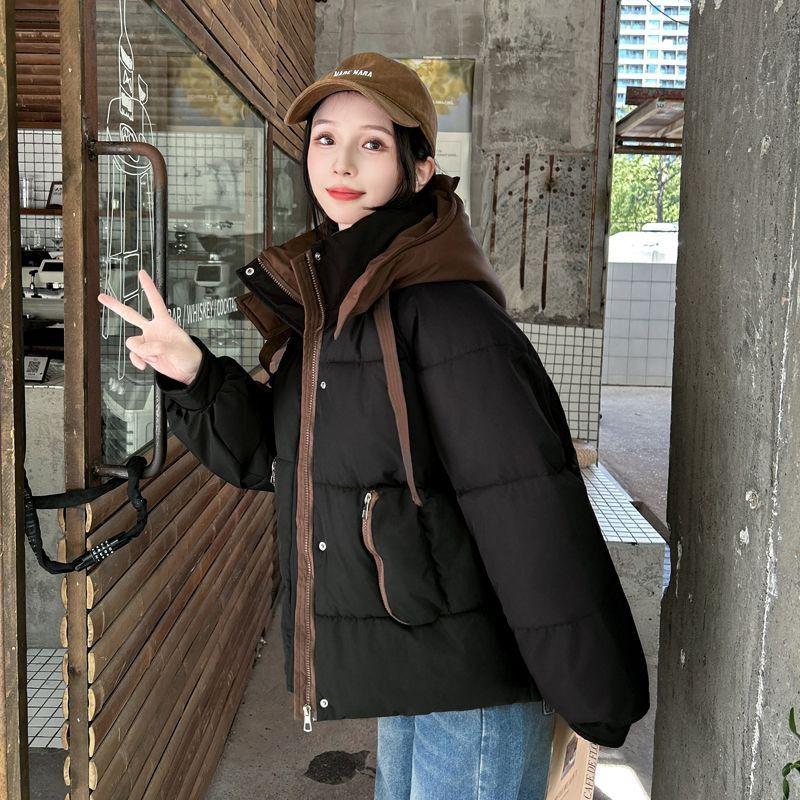 Short Contrasting Color Cotton Coat for Women Winter New Style Small Fashion Thickened Cotton Coat Cotton Jacket Bread Jacket