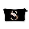 Vintage Golden Flower Alphabet Travel Cosmetic Bag Waterproof Toiletry Organize Pouch for Women